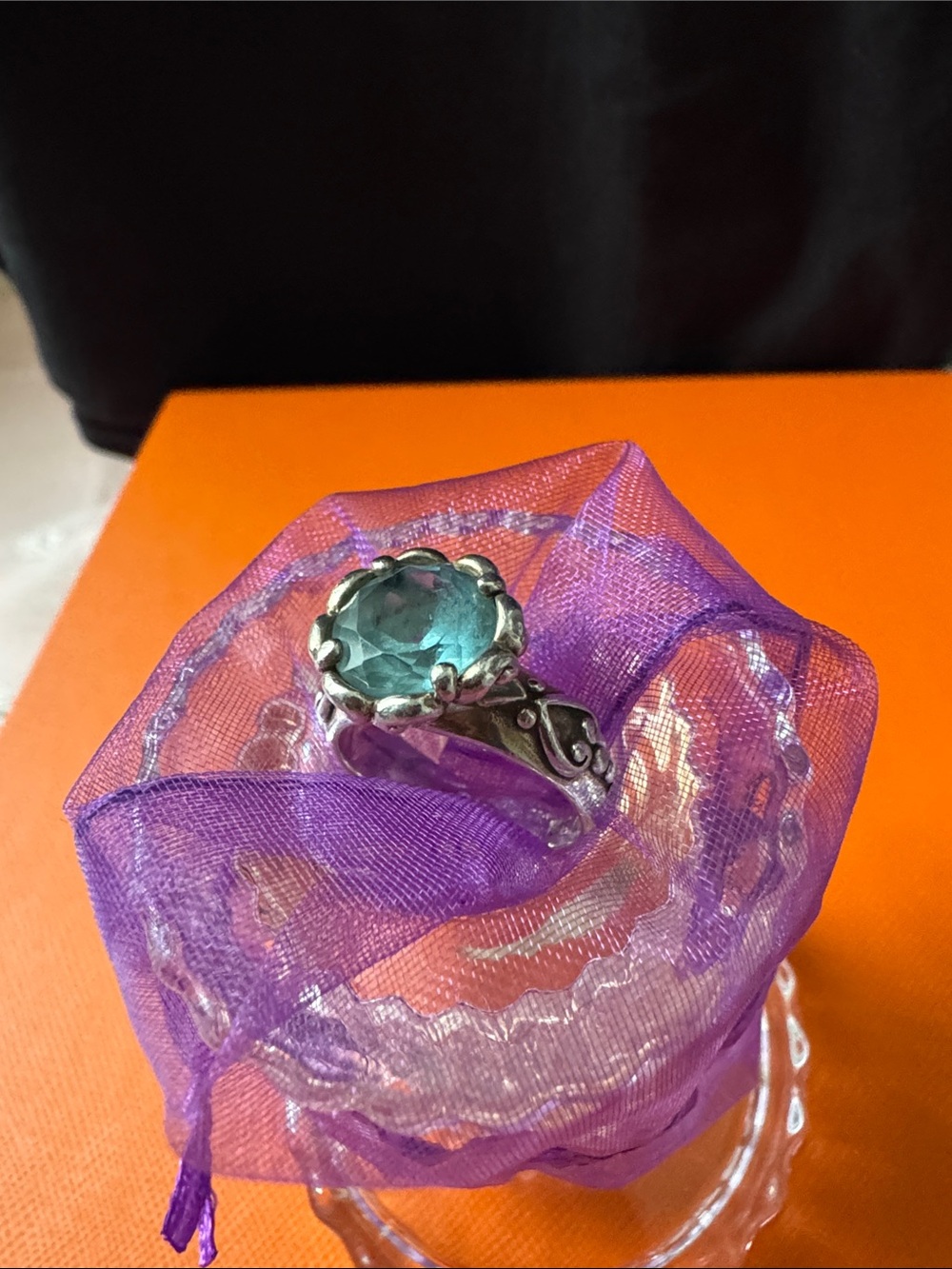 Brighton Silver Ring with Aquamarine toned Gemstone